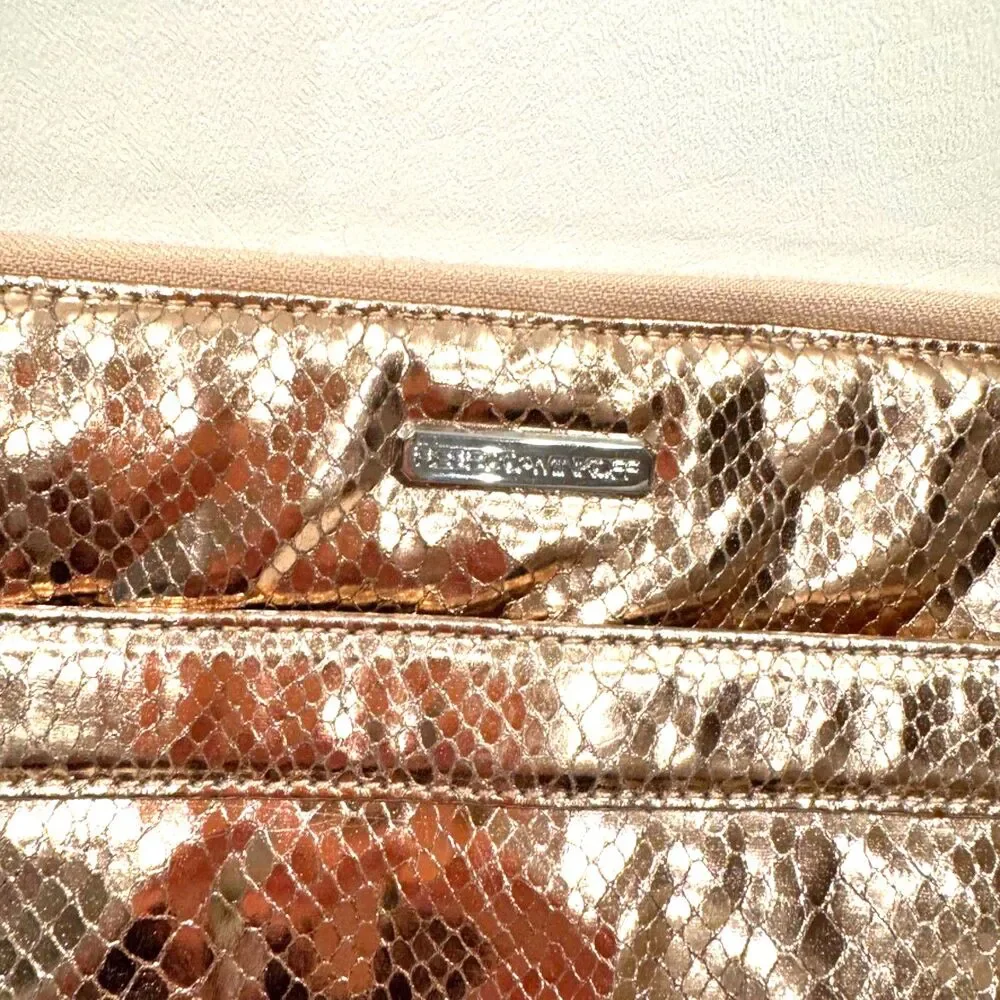 Rebecca Minkoff Metallic Rose Gold Laptop Case Padded Snakeskin Shoulder Strap